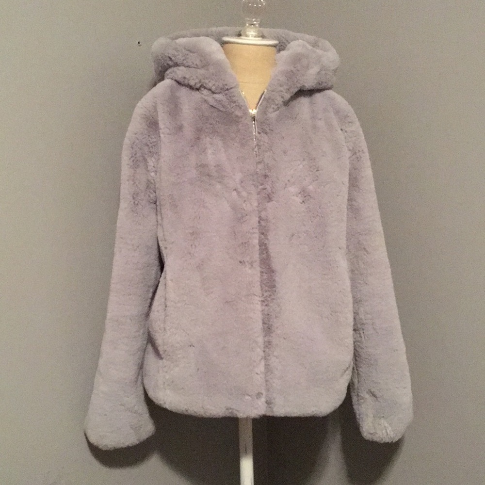 Grey Faux Fur Hooded Coat